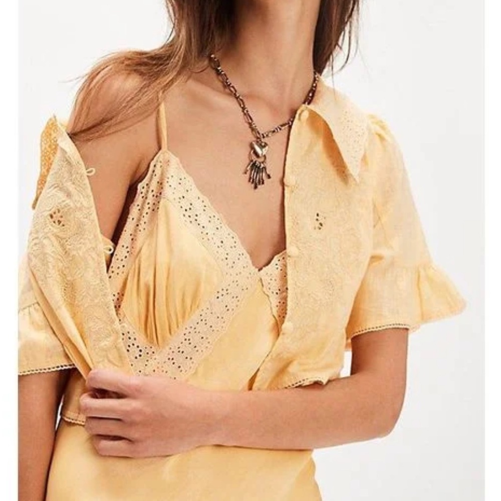 Free People tea Yellow Slip Midi Dress/cardigan - Picture 2 of 4